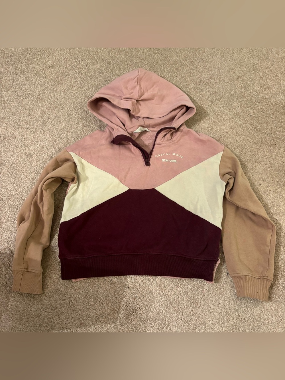 H&M Colorblock Crewneck Hoodie - Pink, Maroon & Tan size 8-10 years